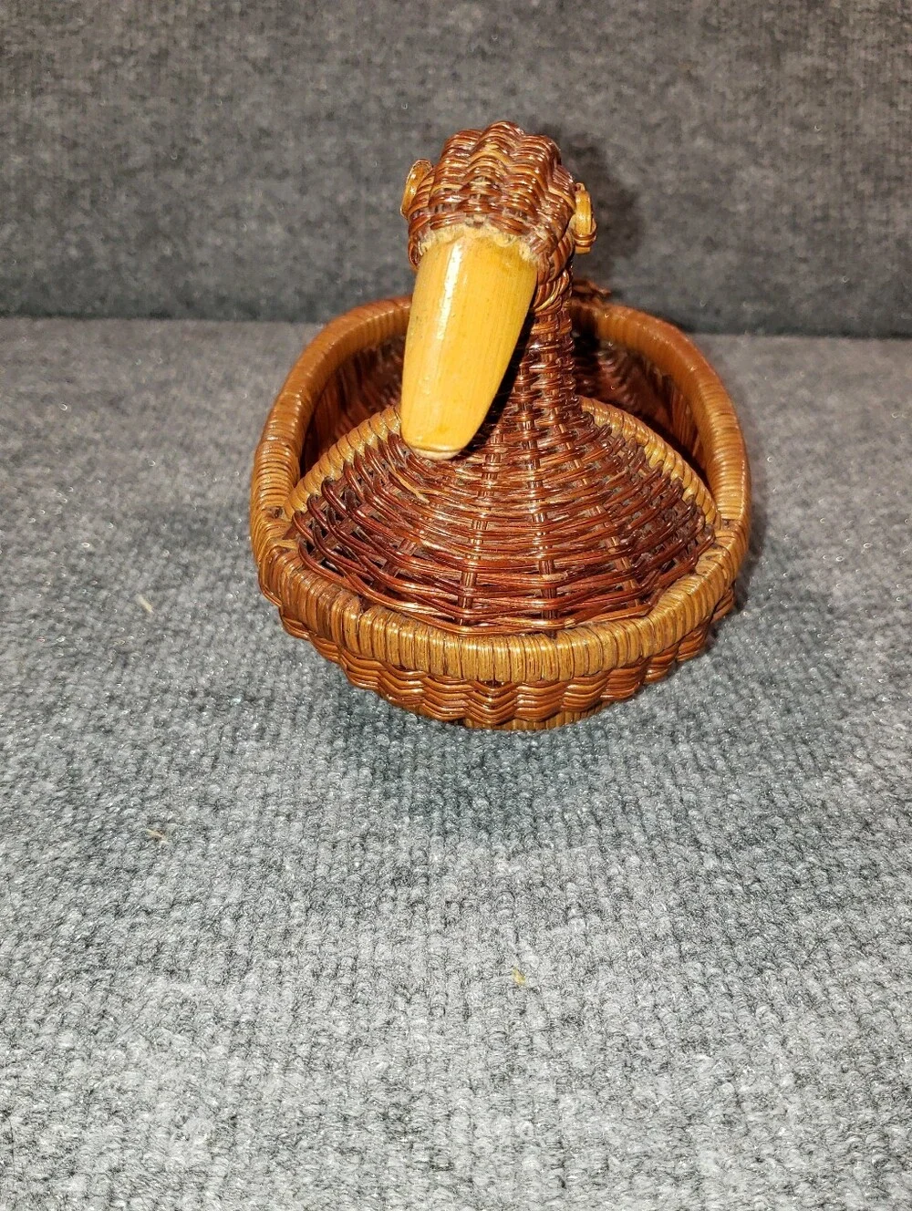 Vintage Duck Shape Woven Wicker Basket With Wooden Beak 9